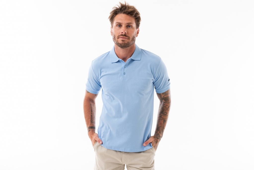 REMERA PIQUE CUELLO POLO 1801 - Celeste