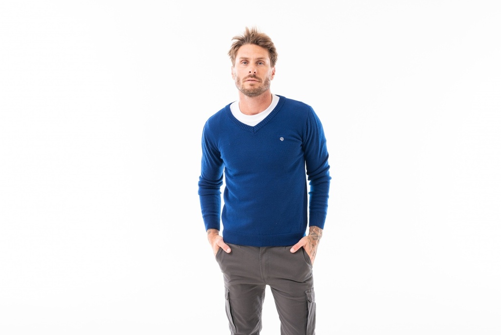 BUZO ESCOTE V LISO - Azul