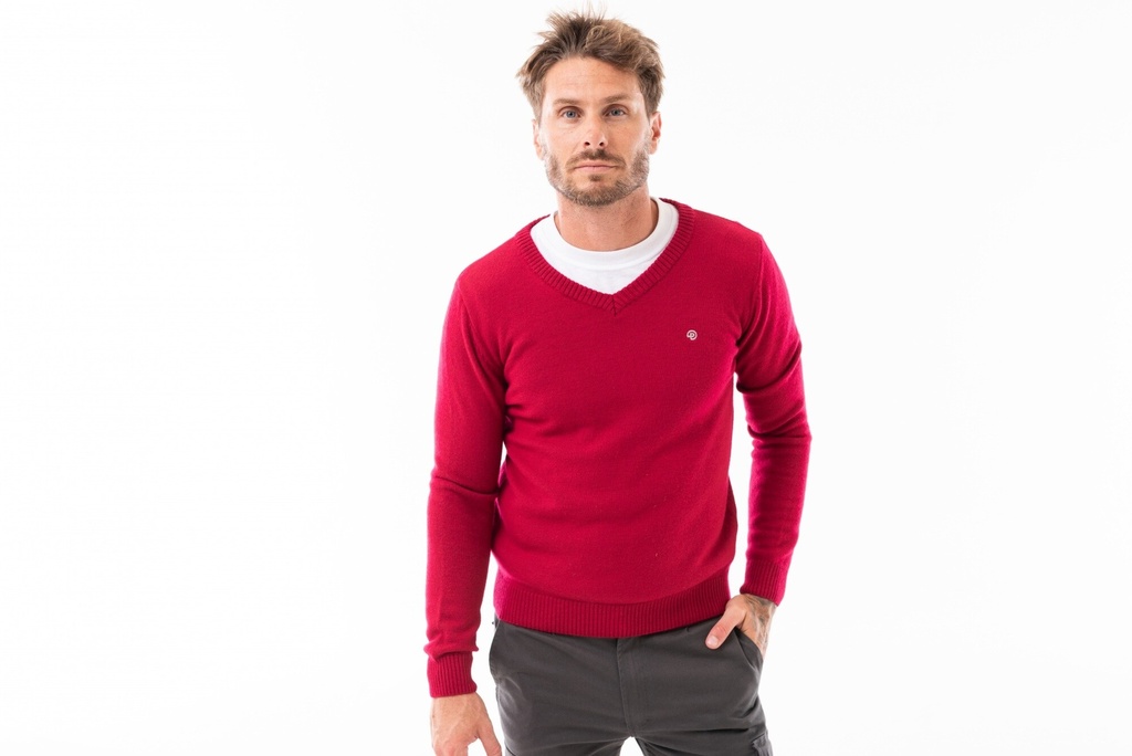 BUZO ESCOTE V LISO - Rojo